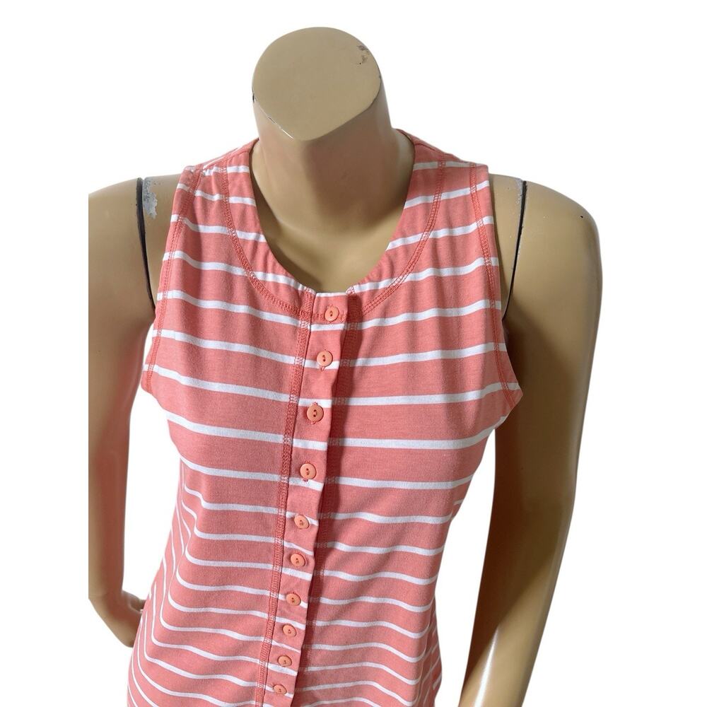 Jordache Top Womens M Vintage Coral White Striped Button Front Sleeveless Shirt - Picture 6 of 7